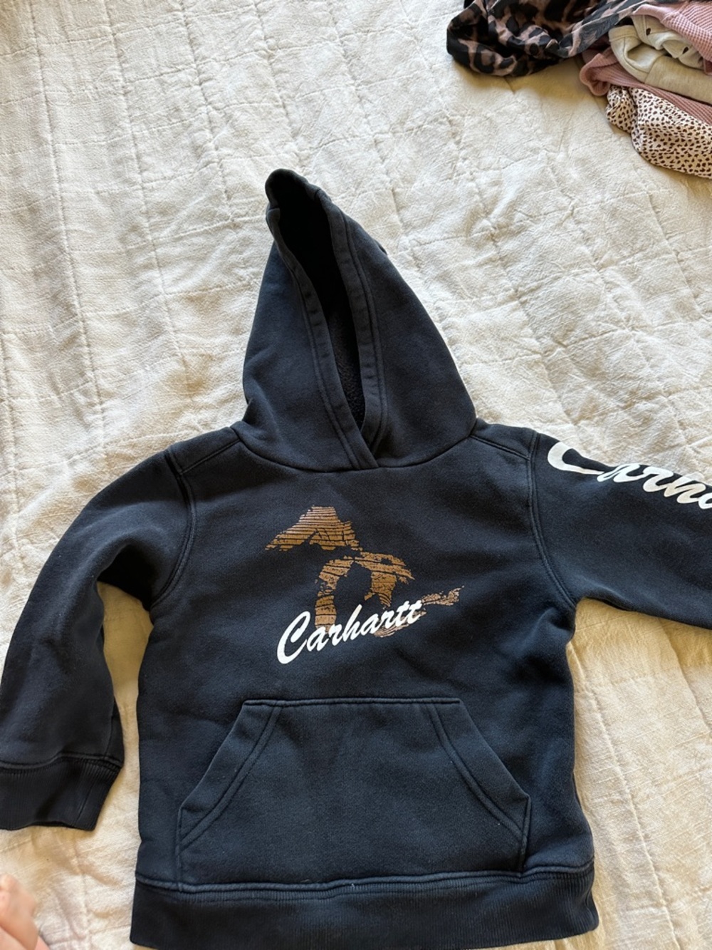 Carhartt Kids Black Hoodie with Brown Graphic